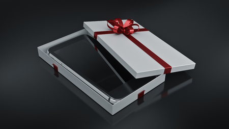 Smartphone. Gift box concept. 3D renderingの写真素材