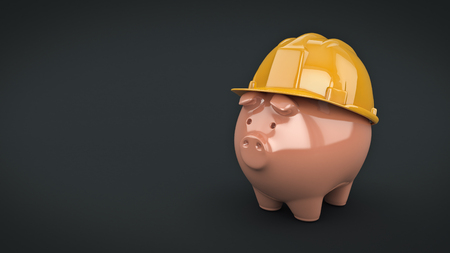 Piggy bank with hardhat. 3d renderingの写真素材