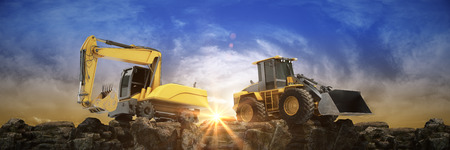 Vehicle construction at sunset. 3d render