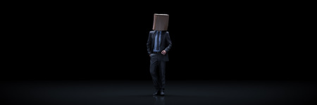 businessman wearing paper bag. 3d renderの写真素材