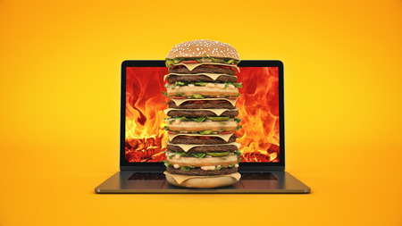 hamburger with laptop. 3d render