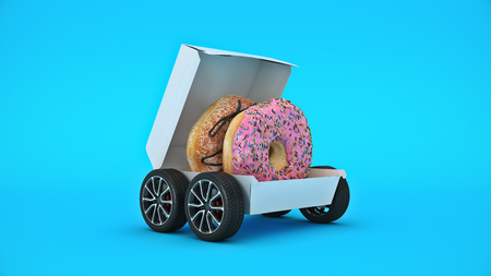 donut delivery. Concept delivery. 3d renderの写真素材