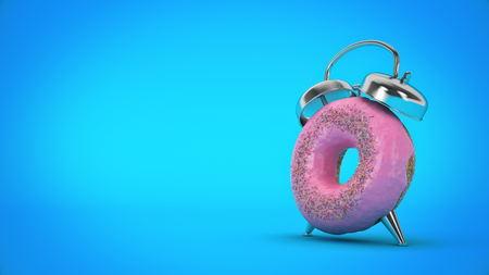 Breakfast time, donut with the shape of a clock. 3d renderの写真素材