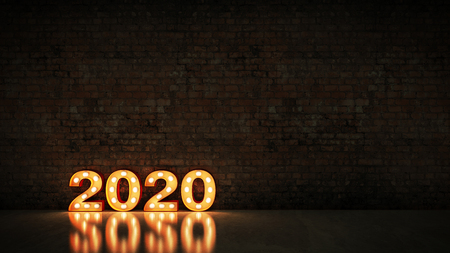 marquee light 2020 letter sign, New Year 2020. 3d renderingの写真素材