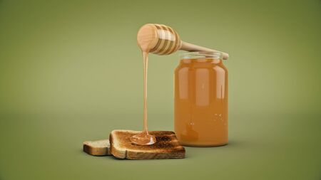 Fried toast with honey. 3d renderの写真素材