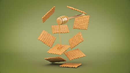 cracker and honey. 3d renderの写真素材