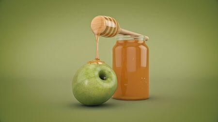 honey and apple. 3d renderの写真素材