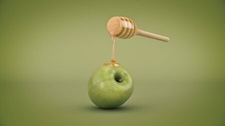 honey and apple. 3d renderの写真素材