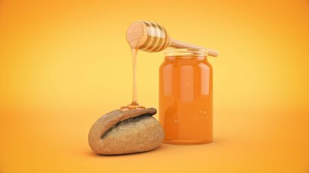 Healthy breakfast with honey. 3d renderの写真素材