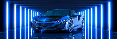 Sports car, studio setup on a dark background. 3d render