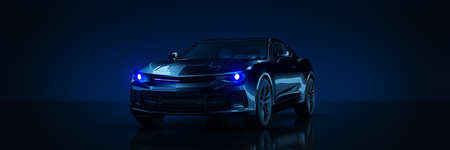 Sports car, studio setup on a dark background. 3d render