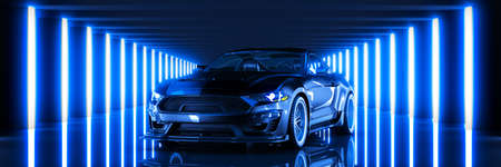 Sports car, studio setup on a dark background. 3d render