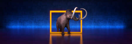 Mammoth with yellow frame on black background. 3d renderingの写真素材