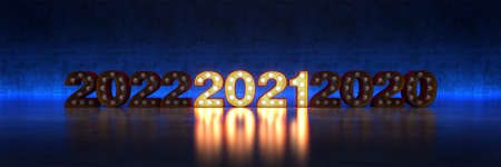 marquee light 2021 letter sign, New Year 2021. 3d renderの写真素材