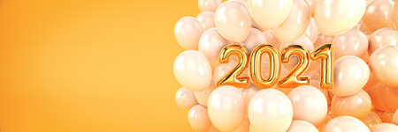 Numbers for Happy New Year 2021. Helium balloons, foil numbers. Christmas 2021 balloons. 3d renderingの写真素材