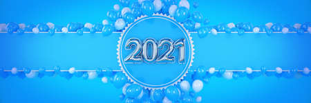 Numbers for Happy New Year 2021. Helium balloons, foil numbers. Christmas 2021 balloons. 3d renderingの写真素材