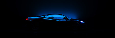 Sports car, studio setup, on a dark background. 3d renderingの写真素材