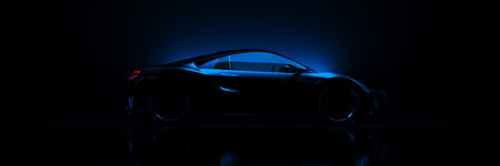 Sports car, studio setup, on a dark background. 3d rendering