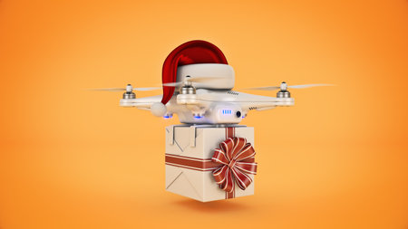 Drone with the gift, delivery concept. 3d renderingの写真素材