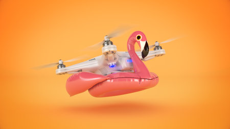 Drone on inflatable pink flamingo. 3d renderingの写真素材