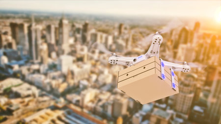 Drone delivering a package. 3d rendering