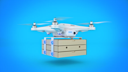 Pizza delivery in the drone. 3d renderingの写真素材