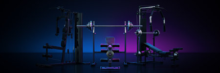 gym equpment in dark background. 3d renderingの写真素材