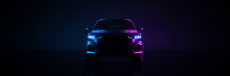 Sports car, studio setup on a dark background. 3d renderingの写真素材