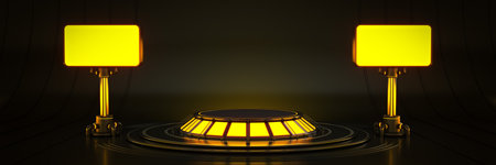 Futuristic Sci Fi Modern Empty Big Hall Dark, Alien Garage Sci Fi. 3drendering