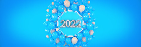 Numbers for Happy New Year 2022. Helium balloons, foil numbers. Christmas 2022 balloons. 3d renderingの写真素材