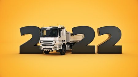 Truck concept 2022 New Year sign. 3d renderingの写真素材