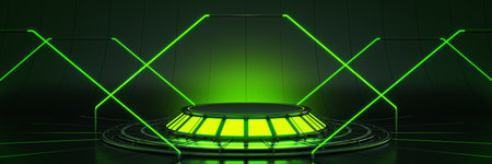 Futuristic Sci Fi Modern Empty Big Hall Dark, Alien Garage Sci Fi. 3drenderingの写真素材