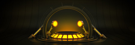 Futuristic Sci Fi Modern Empty Big Hall Dark, Alien Garage Sci Fi. 3drenderingの写真素材