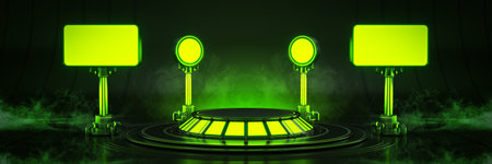 Futuristic Sci Fi Modern Empty Big Hall Dark, Alien Garage Sci Fi. 3drenderingの写真素材