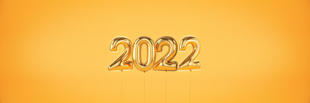 Numbers for Happy New Year 2022. Helium balloons, foil numbers. Christmas 2022 balloons. 3d renderingの写真素材