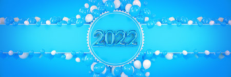 Numbers for Happy New Year 2022. Helium balloons, foil numbers. Christmas 2022 balloons. 3d renderingの写真素材