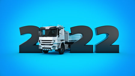 Truck concept 2022 New Year sign. 3d renderingの写真素材