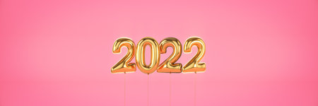 Numbers for Happy New Year 2022. Helium balloons, foil numbers. Christmas 2022 balloons. 3d renderingの写真素材