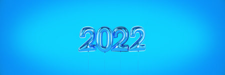 Numbers for Happy New Year 2022. Helium balloons, foil numbers. Christmas 2022 balloons. 3d renderingの写真素材