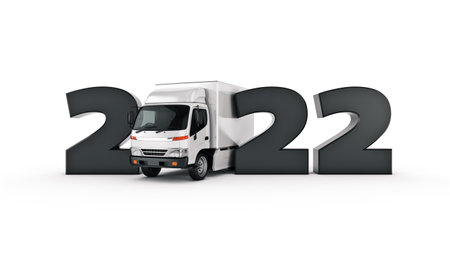 delivery truck concept 2022 New Year sign. 3d rendering. 3d renderingの写真素材