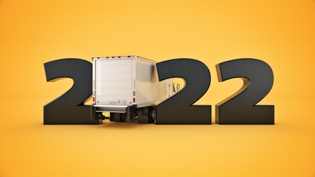 delivery truck concept 2022 New Year sign. 3d rendering. 3d renderingの写真素材