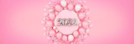 Numbers for Happy New Year 2022. Helium balloons, foil numbers. Christmas 2022 balloons. 3d renderingの写真素材