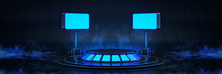 Futuristic Sci Fi Modern Empty Big Hall Dark, Alien Garage Sci Fi. 3drenderingの写真素材