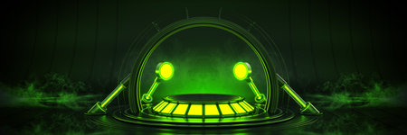 Futuristic Sci Fi Modern Empty Big Hall Dark, Alien Garage Sci Fi. 3drenderingの写真素材