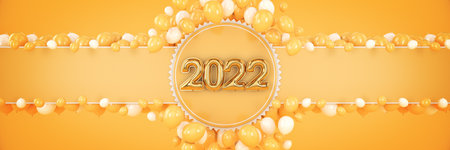 Numbers for Happy New Year 2022. Helium balloons, foil numbers. Christmas 2022 balloons. 3d renderingの写真素材