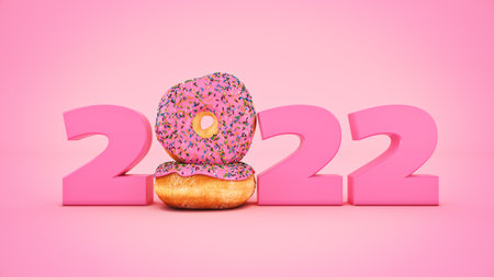 Donut concept 2022 New Year sign. 3d renderingの写真素材