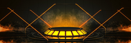 Futuristic Sci Fi Modern Empty Big Hall Dark, Alien Garage Sci Fi. 3drenderingの写真素材