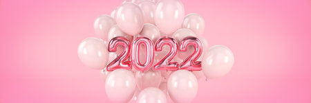 Numbers for Happy New Year 2022. Helium balloons, foil numbers. Christmas 2022 balloons. 3d renderingの写真素材