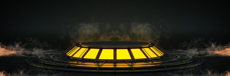 Futuristic Sci Fi Modern Empty Big Hall Dark, Alien Garage Sci Fi. 3drenderingの写真素材