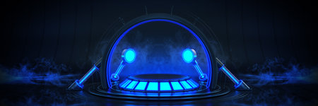 Futuristic Sci Fi Modern Empty Big Hall Dark, Alien Garage Sci Fi. 3drenderingの写真素材